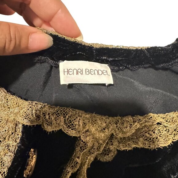 Vintage Henri Bendel Velvet Top Womens Black Spaghetti Straps Gold Lace Size XS - Picture 5 of 7